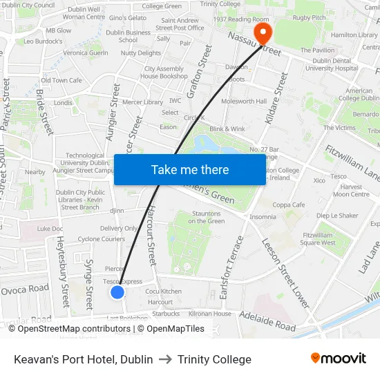 Keavan's Port Hotel, Dublin to Trinity College map