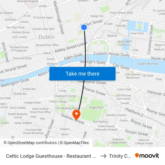 Celtic Lodge Guesthouse - Restaurant &amp; Bar, Dublin to Trinity College map