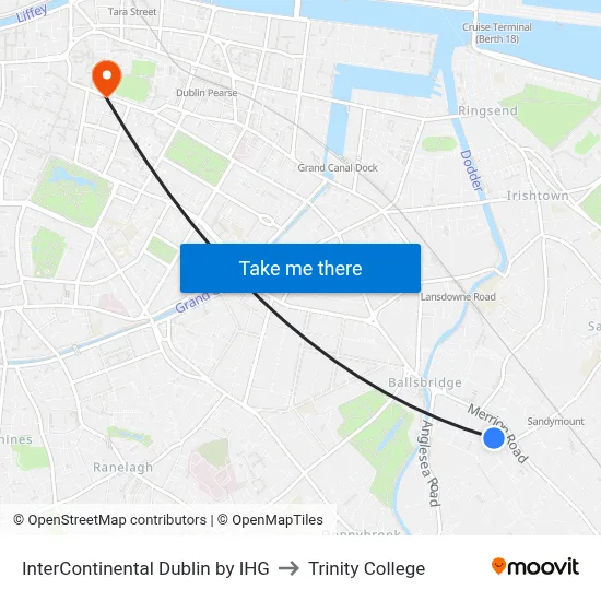InterContinental Dublin by IHG to Trinity College map