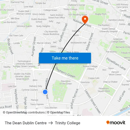 The Dean Dublin Centre to Trinity College map