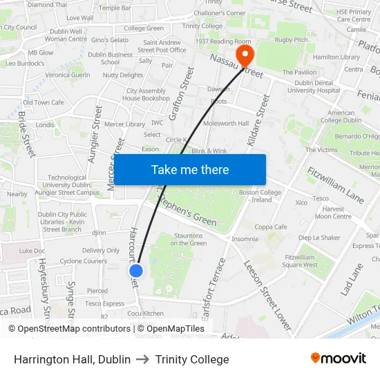 Harrington Hall, Dublin to Trinity College map