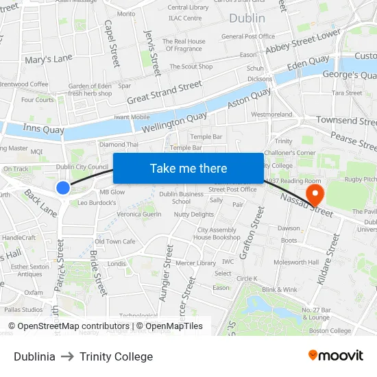 Dublinia to Trinity College map