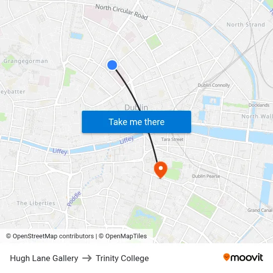 Hugh Lane Gallery to Trinity College map