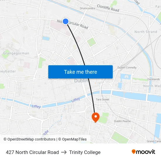 427 North Circular Road to Trinity College map