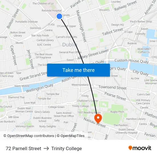 72 Parnell Street to Trinity College map