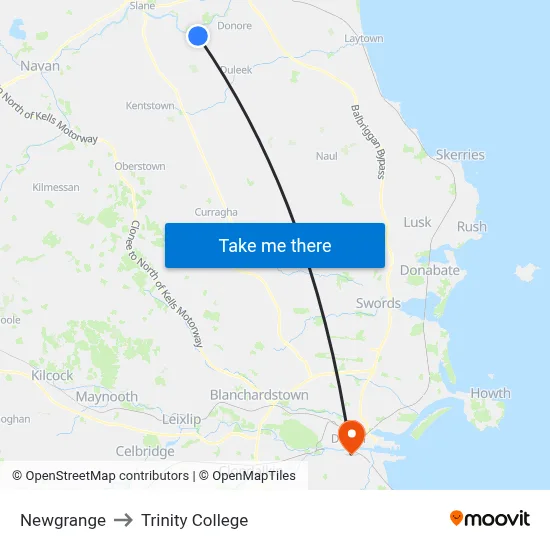 Newgrange to Trinity College map