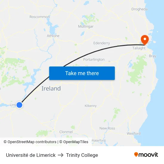Université de Limerick to Trinity College map