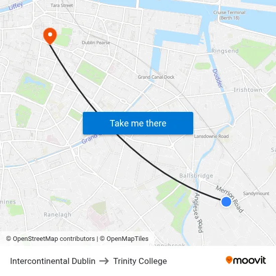 Intercontinental Dublin to Trinity College map