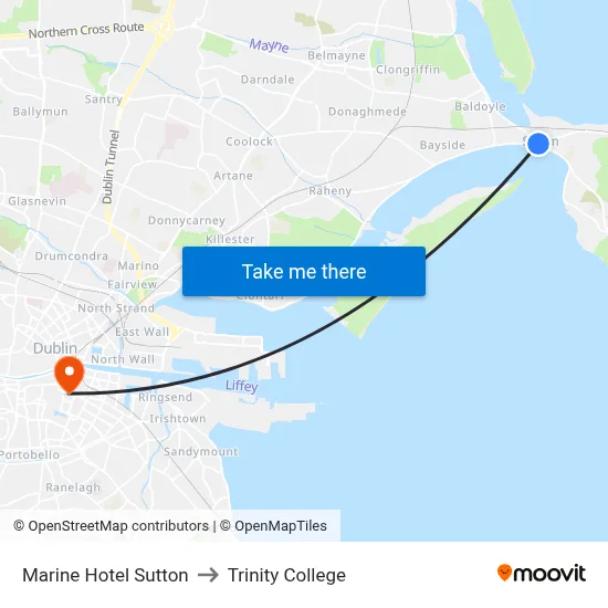 Marine Hotel Sutton to Trinity College map