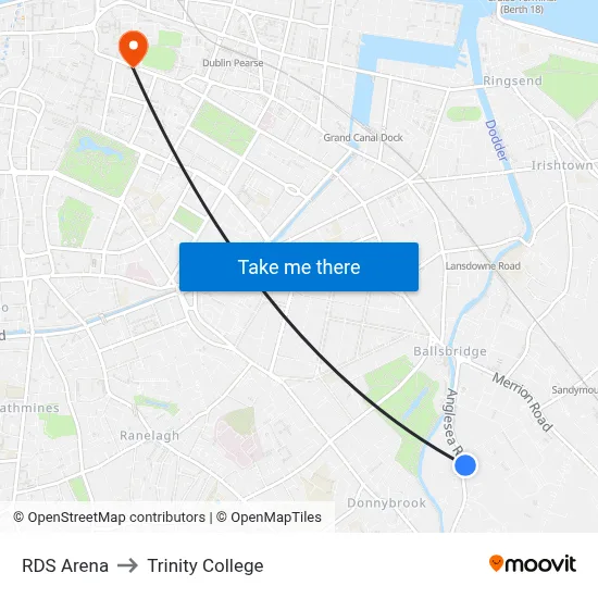 RDS Arena to Trinity College map