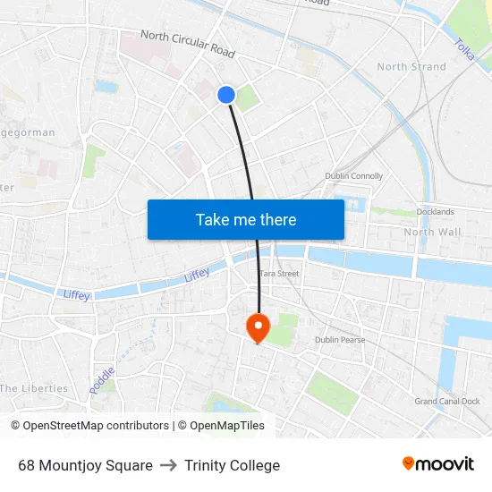 68 Mountjoy Square to Trinity College map