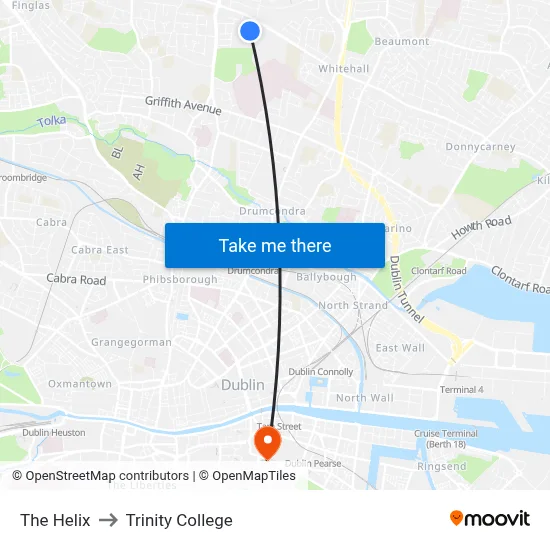 The Helix to Trinity College map