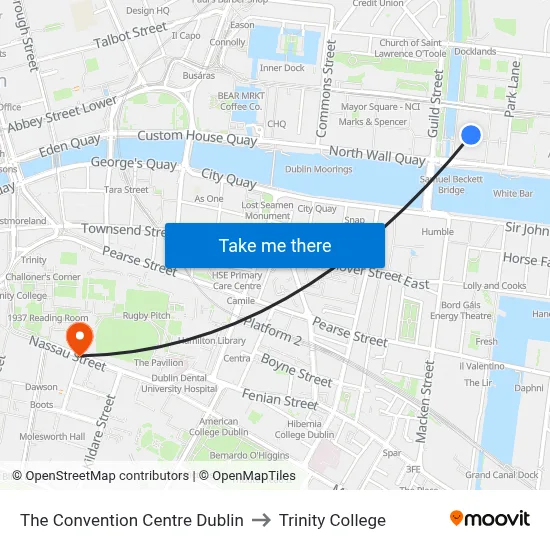 The Convention Centre Dublin to Trinity College map