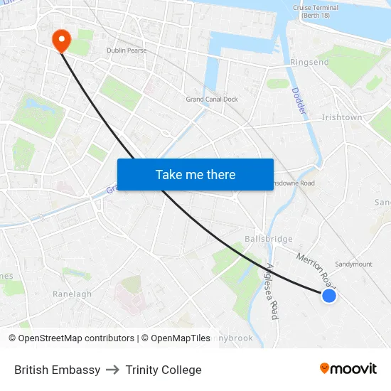British Embassy to Trinity College map