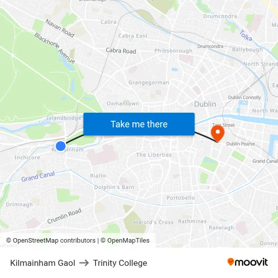 Kilmainham Gaol to Trinity College map