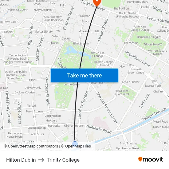 Hilton Dublin to Trinity College map