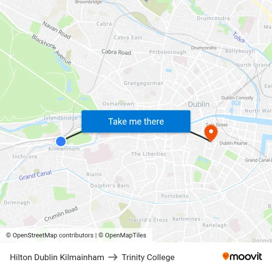 Hilton Dublin Kilmainham to Trinity College map