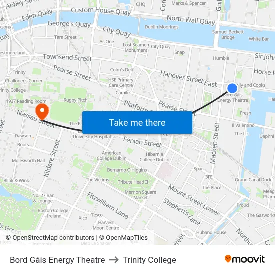 Bord Gáis Energy Theatre to Trinity College map