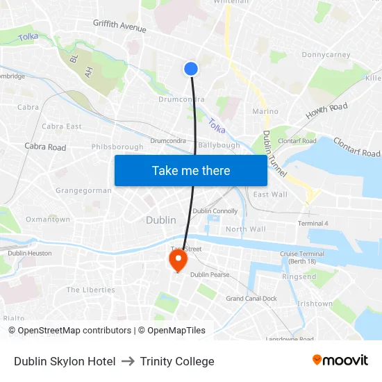 Dublin Skylon Hotel to Trinity College map