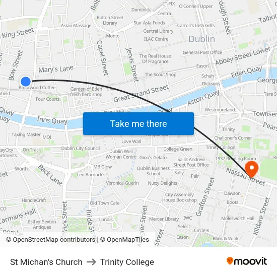 St Michan's Church to Trinity College map