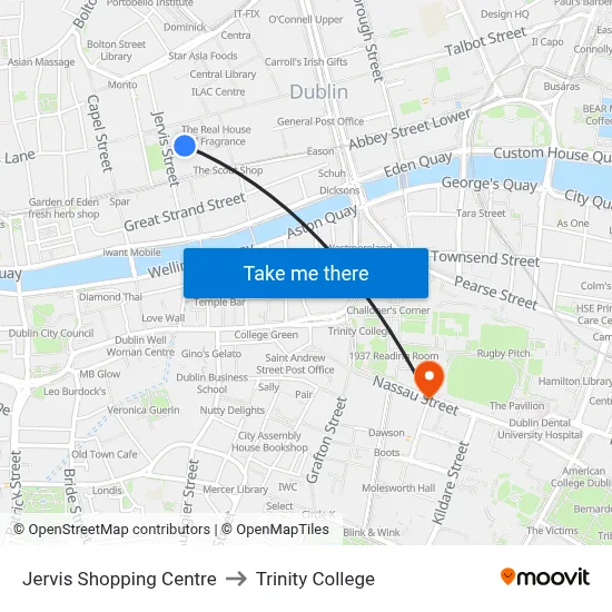 Jervis Shopping Centre to Trinity College map