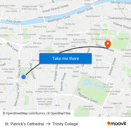 St. Patrick's Cathedral to Trinity College map