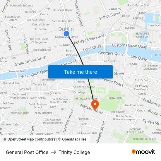 General Post Office to Trinity College map