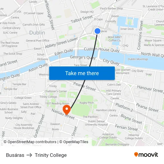 Busáras to Trinity College map