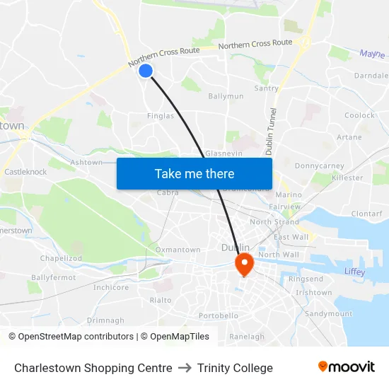 Charlestown Shopping Centre to Trinity College map