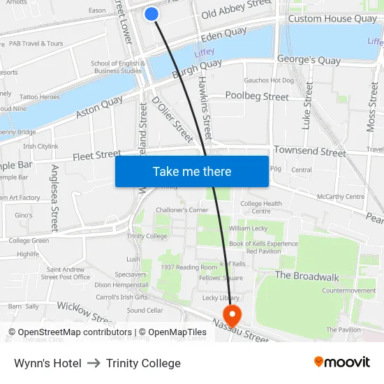 Wynn's Hotel to Trinity College map