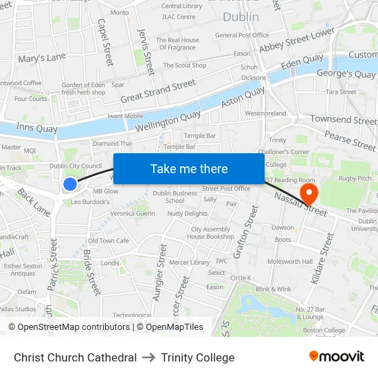 Christ Church Cathedral to Trinity College map