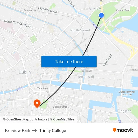 Fairview Park to Trinity College map