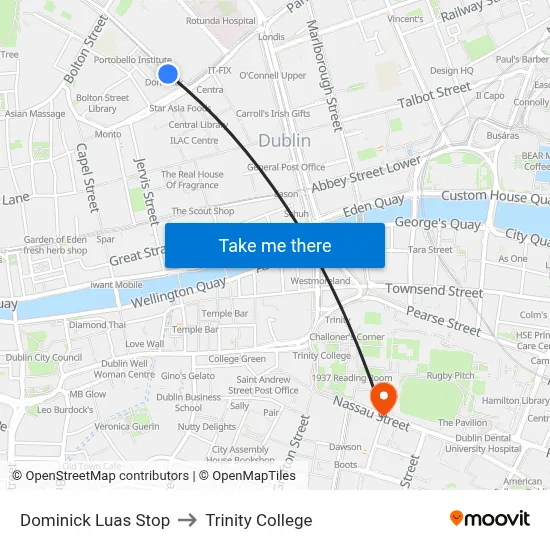 Dominick Luas Stop to Trinity College map