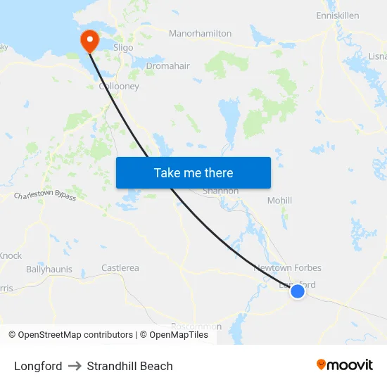 Longford to Strandhill Beach map