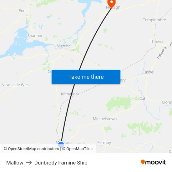 Mallow to Dunbrody Famine Ship map