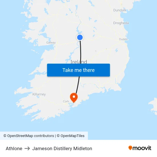 Athlone to Jameson Distillery Midleton map