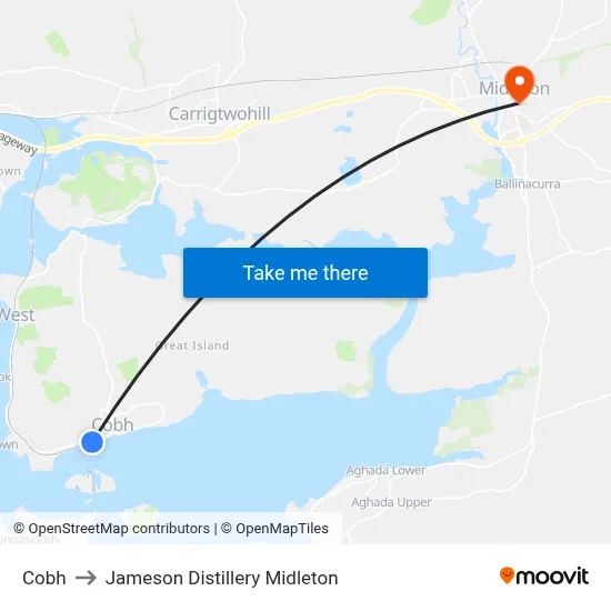 Cobh to Jameson Distillery Midleton map