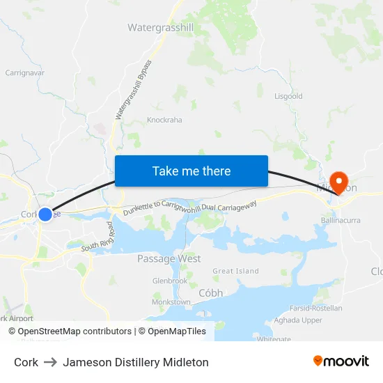 Cork to Jameson Distillery Midleton map