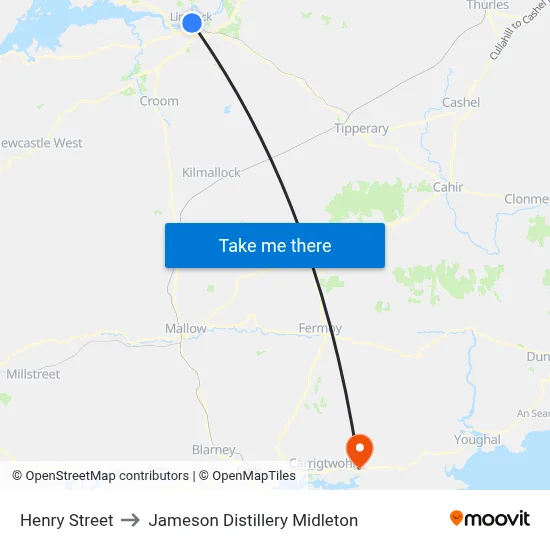 Henry Street to Jameson Distillery Midleton map