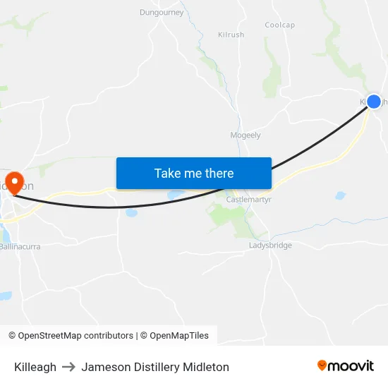 Killeagh to Jameson Distillery Midleton map