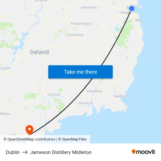 Dublin to Jameson Distillery Midleton map