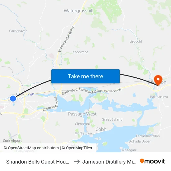 Shandon Bells Guest House Cork to Jameson Distillery Midleton map