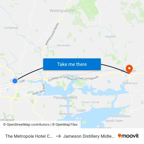 The Metropole Hotel Cork to Jameson Distillery Midleton map
