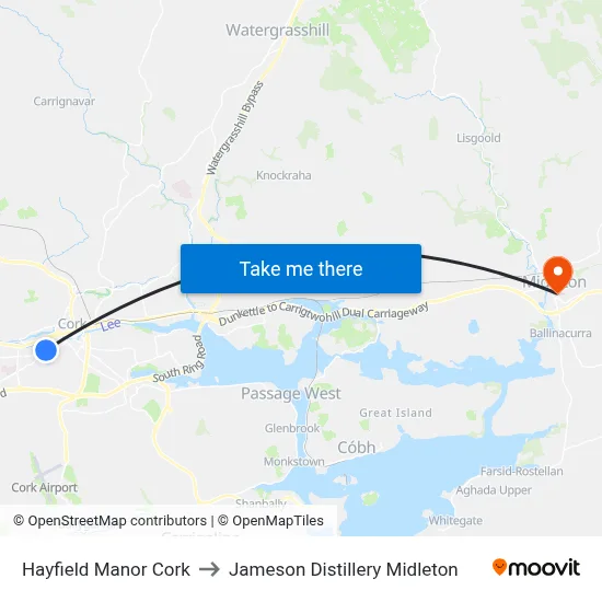 Hayfield Manor Cork to Jameson Distillery Midleton map