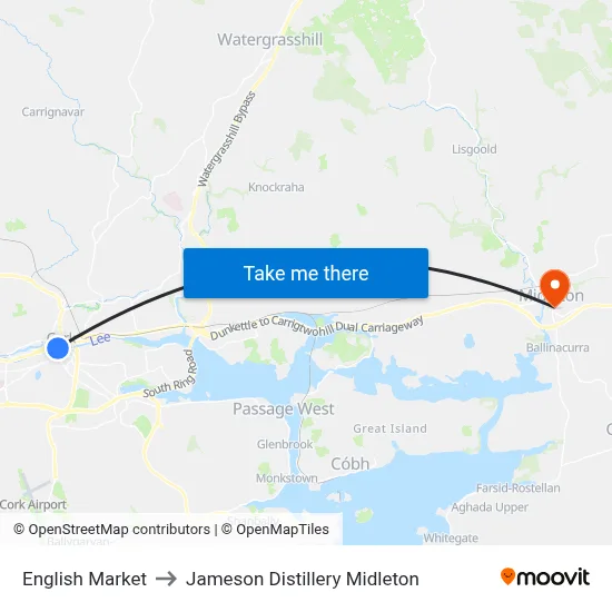 English Market to Jameson Distillery Midleton map