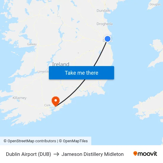 Dublin Airport (DUB) to Jameson Distillery Midleton map