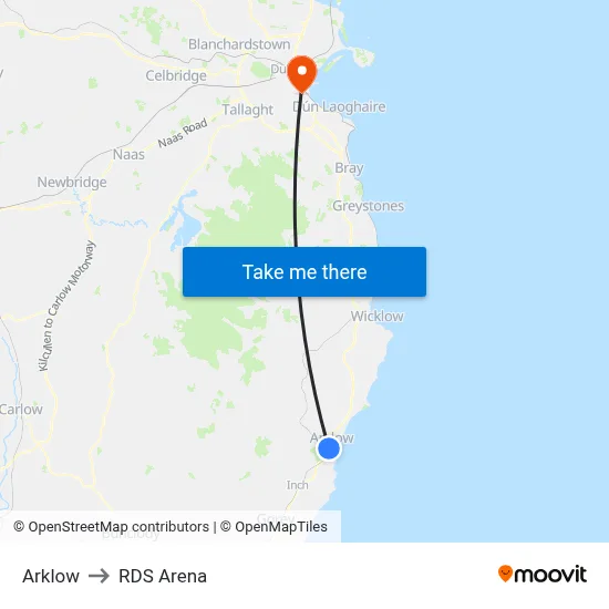 Arklow to RDS Arena map