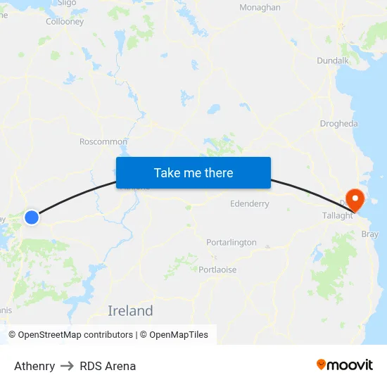 Athenry to RDS Arena map