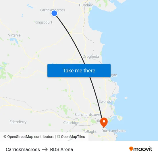 Carrickmacross to RDS Arena map