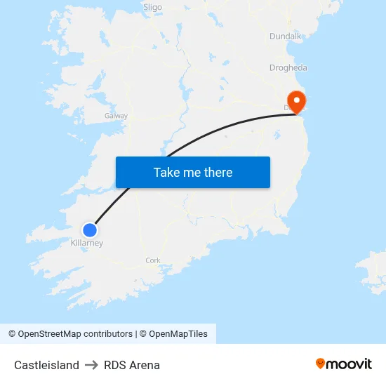 Castleisland to RDS Arena map